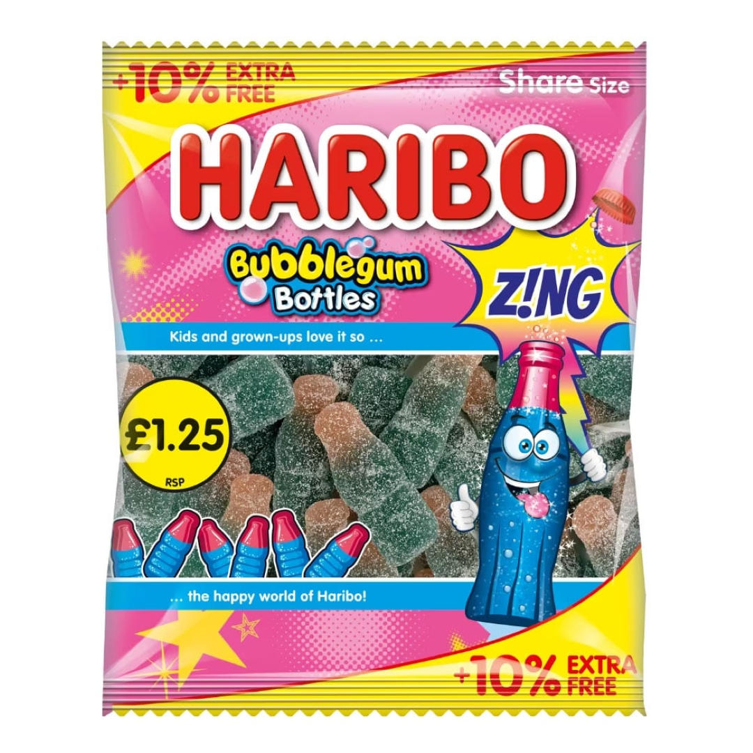 HARIBO BUBBLE GUM BOTTLE ZING 176G